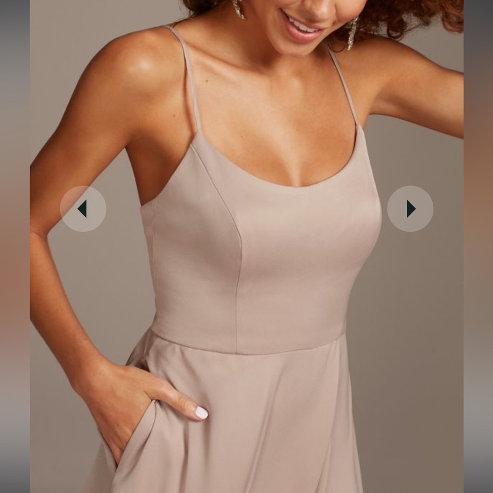 David's Bridal "Quartz" Pink Bridesmaid Dress with Side Slit & Spaghetti Straps - Picture 5 of 6